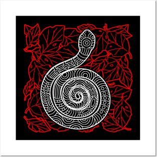 Tribal Snake Ink Art Tattoo Red White Posters and Art